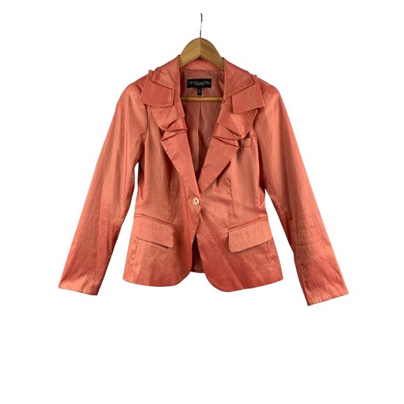 Colleen Lopez XS Coral Blazer Jacket With Ruffle Detail - Picture 1 of 5